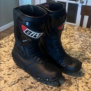 BILT Men's Black Motorcycle Boots with Red Logo Accents